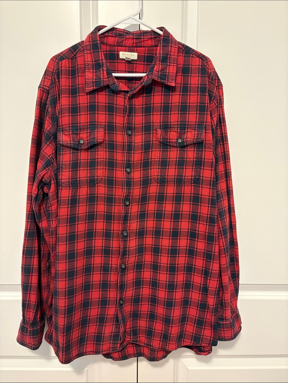 Sonoma Red & Black Plaid Long-Sleeve Flannel Button-Down Shirt